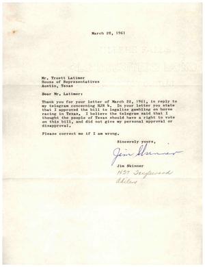 [Letter from Jim Skinner to Truett Latimer, March 28, 1961]
