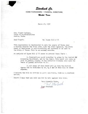 [Letter from Fred Starbuck to Truett Latimer, March 27, 1959]