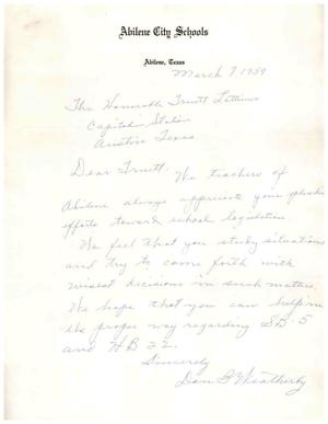 [Letter from Don B. Weatherby to Truett Latimer, March 7, 1959]