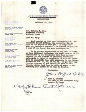 [Letter from John H. Crooker to Letcher D. King, February 19, 1959]