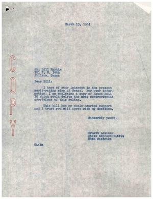 [Letter from Truett Latimer to Bill Martin, March 15, 1961]