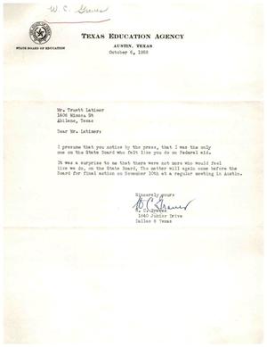 [Letter from W. C. Graves to Truett Latimer, October 6, 1958]