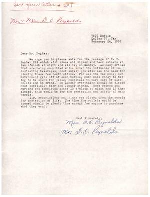 [Letter from Mr. and Mrs. D. O. Reynolds to Truett Latimer, February 24, 1959]