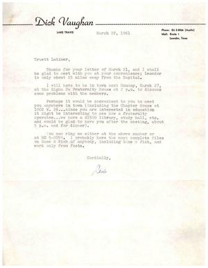 Primary view of object titled '[Letter from Dick Vaughan to Truett Latimer, March 22, 1961]'.