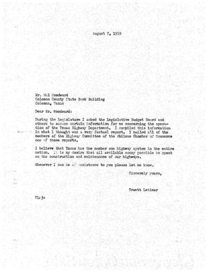 [Letter from Truett Latimer to Hal Woodward, August 7, 1959]