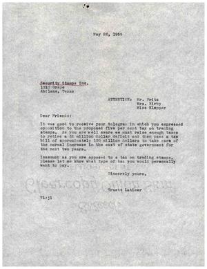 [Letter from Truett Latimer to Security Stamps Incorporated, May 26, 1959]