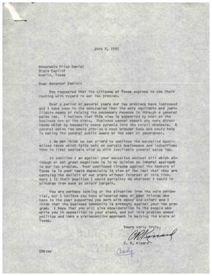Primary view of object titled '[Letter from C. R. Kinard to Price Daniel, June 9, 1961]'.