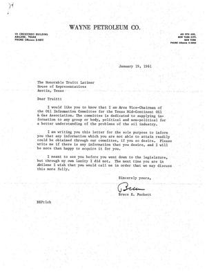 [Letter from Bruce E. Puckett to Truett Latimer, January 19, 1961]