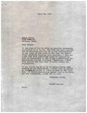 [Letter from Truett Latimer to Alice Harvey, March 24, 1959]