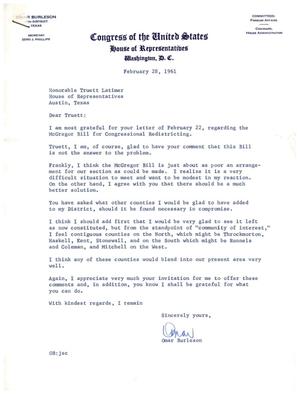 [Letter from Truett Latimer to Omar Burleson, February 28, 1961]