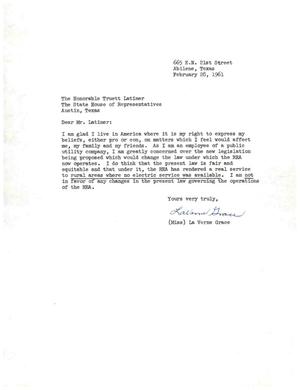 [Letter from LaVerne Grace to Truett Latimer, February 28, 1961]