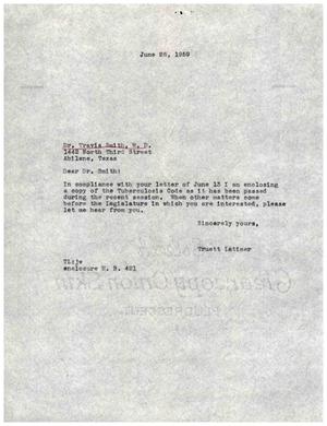 [Letter from Truett Latimer to Travis Smith, June 26, 1959]