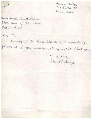 [Letter from Mrs. B. W. Bridges to Truett Latimer]