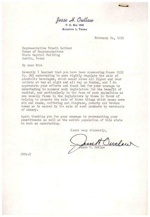 [Letter from Jesse H. Outlaw to Truett Latimer, February 24, 1959]