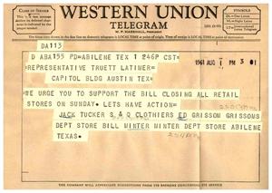 [Telegram from J. Tucker, E. Grissom, and B. Minter, August 1, 1961]