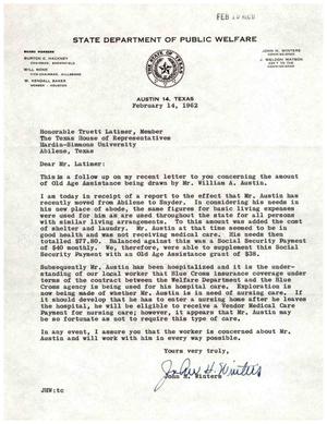 [Letter from John H. Winters to Truett Latimer, February 14, 1962]