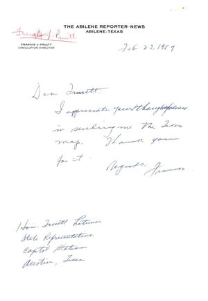 [Letter from Francis J. Pruitt to Truett Latimer, February 23, 1959]