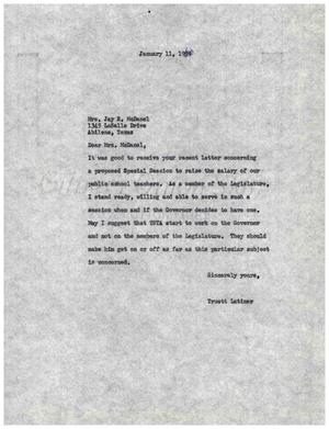[Letter from Truett Latimer to Mrs. Jay R. McDanel, January 11, 1959]