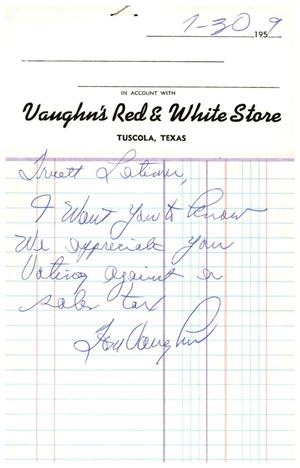 [Letter from Tom Vaughn to Truett Latimer, July 30, 1959]