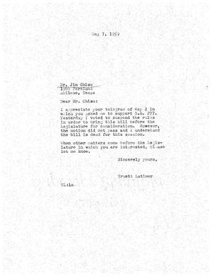 [Letter from Truett Latimer to Jim Chism, May 7, 1959]