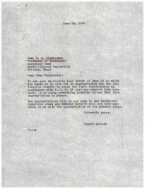 [Letter from Truett Latimer to W. A. Stephenson, June 30, 1959]