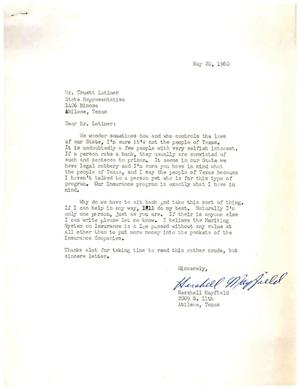 [Letter from Hershell Mayfield to Truett Latimer, May 20, 1960]
