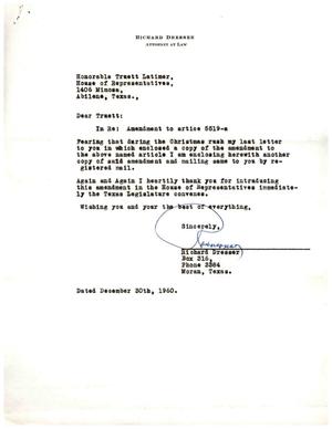 [Letter from Richard Dresser to Truett Latimer, December 30, 1960]