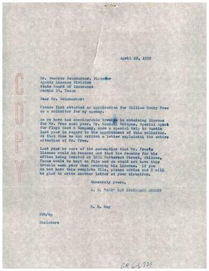 [Letter from R. D. Hay to Woodrow Schumacher, April 22, 1959]