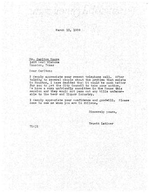 Primary view of object titled '[Letter from Truett Latimer to Carlton Moore, March 13, 1959]'.