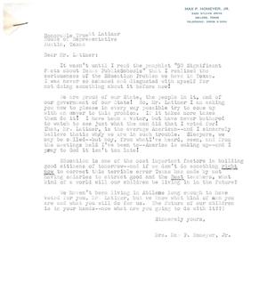 [Letter from Mrs. Max P. Homeyer, Jr. to Truett Latimer, 1961]