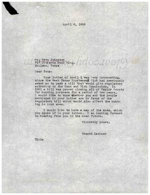 [Letter from Truett Latimer to Pete Johnston, April 6 1959]