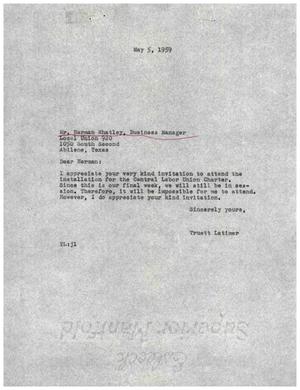 [Letter from Truett Latimer to Herman Whatley, May 5, 1959]