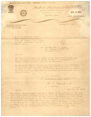 [Letter from R. B. Hambrick to J. B. Alderdice, November 17, 1960]