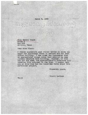[Letter from Truett Latimer to Bobbie Clack, March 2, 1959]