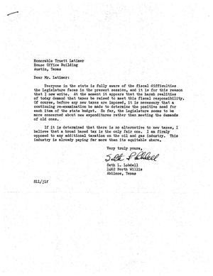 [Letter from Seth L. Lobdell to Truett Latimer, Spring 1961]