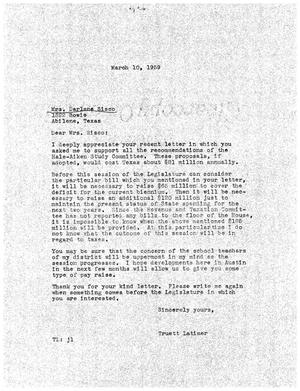 [Letter from Truett Latimer to Mrs. Darlene Sisco, March 10, 1959]
