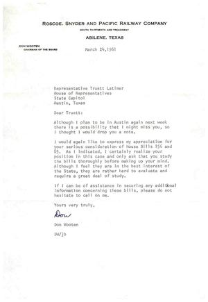 [Letter from Don Wooten to Truett Latimer, March 24, 1961]