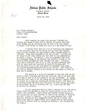 [Letter from R. M. Hix to Truett Latimer, April 18, 1959]