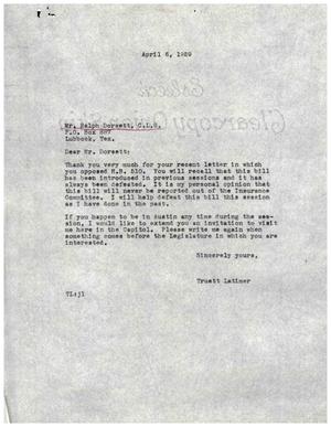 [Letter from Truett Latimer to Ralph Dorsett, April 6, 1959]