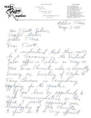 [Letter from B. J. Gist to Truett Latimer, May 7, 1961]