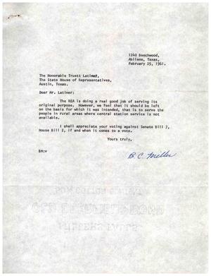 [Letter from B. C. Miller to Truett Latimer, February 25, 1961]