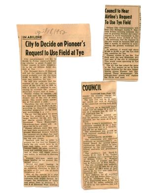 Primary view of object titled '[Clipping: City to Decide on Pioneer's Request to Use Field at Tye]'.
