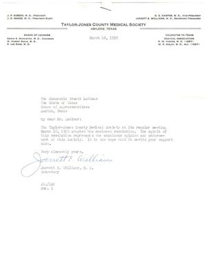 [Letter from Jarrett E. Williams to Truett Latimer, March 18, 1959]