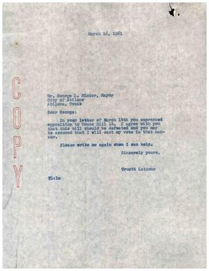 [Letter from Truett Latimer to George L. Minter, March 16, 1961]