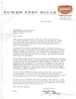 [Letter from Harry W. Dobbyn to Truett Latimer, July 28, 1961]