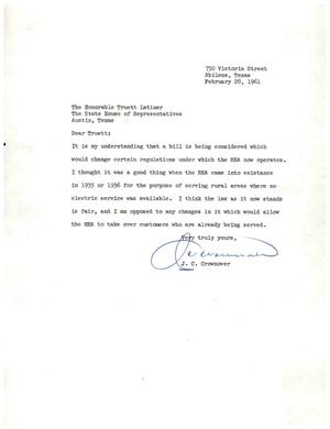[Letter from J. C. Crowner to Truett Latimer, February 28, 1961]