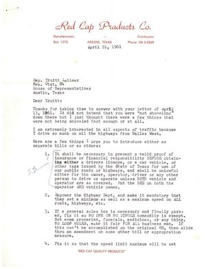 [Letter from W. A. Dickenson to Truett Latimer, April 21, 1961]
