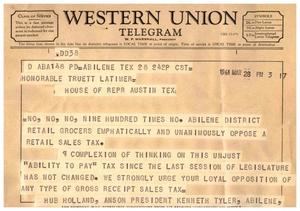 [Telegram from Hub Holland and Kenneth Tyler, March 28, 1961]