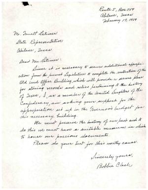 [Letter from Bobbie Clack to Truett Latimer, February 17, 1959]