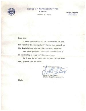 [Letter from Truett Latimer, August 2, 1961]